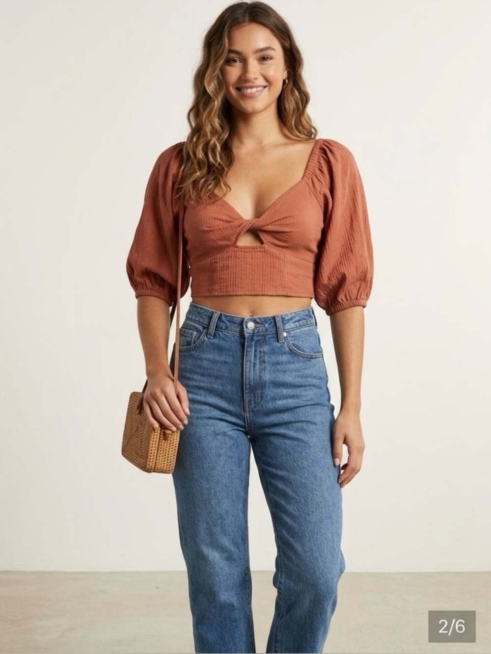 Billabong Rust Puff-Sleeve Cropped Top